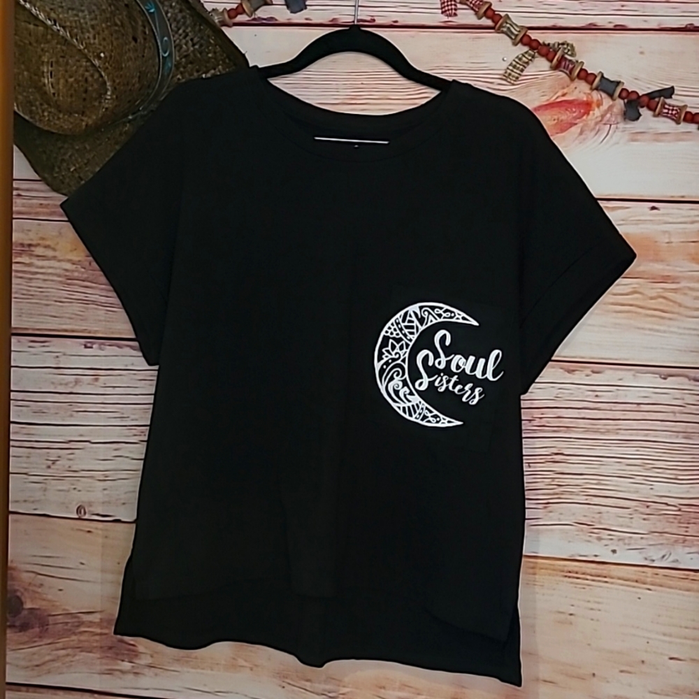 NWOT "AVIA SOUL SISTERS" BLACK SHORT SLEEVE SUPER SOFT TEE! SZ~ MED(8~10) LG TOO